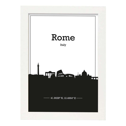 Poster con mapa de Rome - Italia. Láminas con Skyline de ciudades de Italia con sombra negra.-Artwork-Nacnic-A4-Marco Blanco-Nacnic Estudio SL