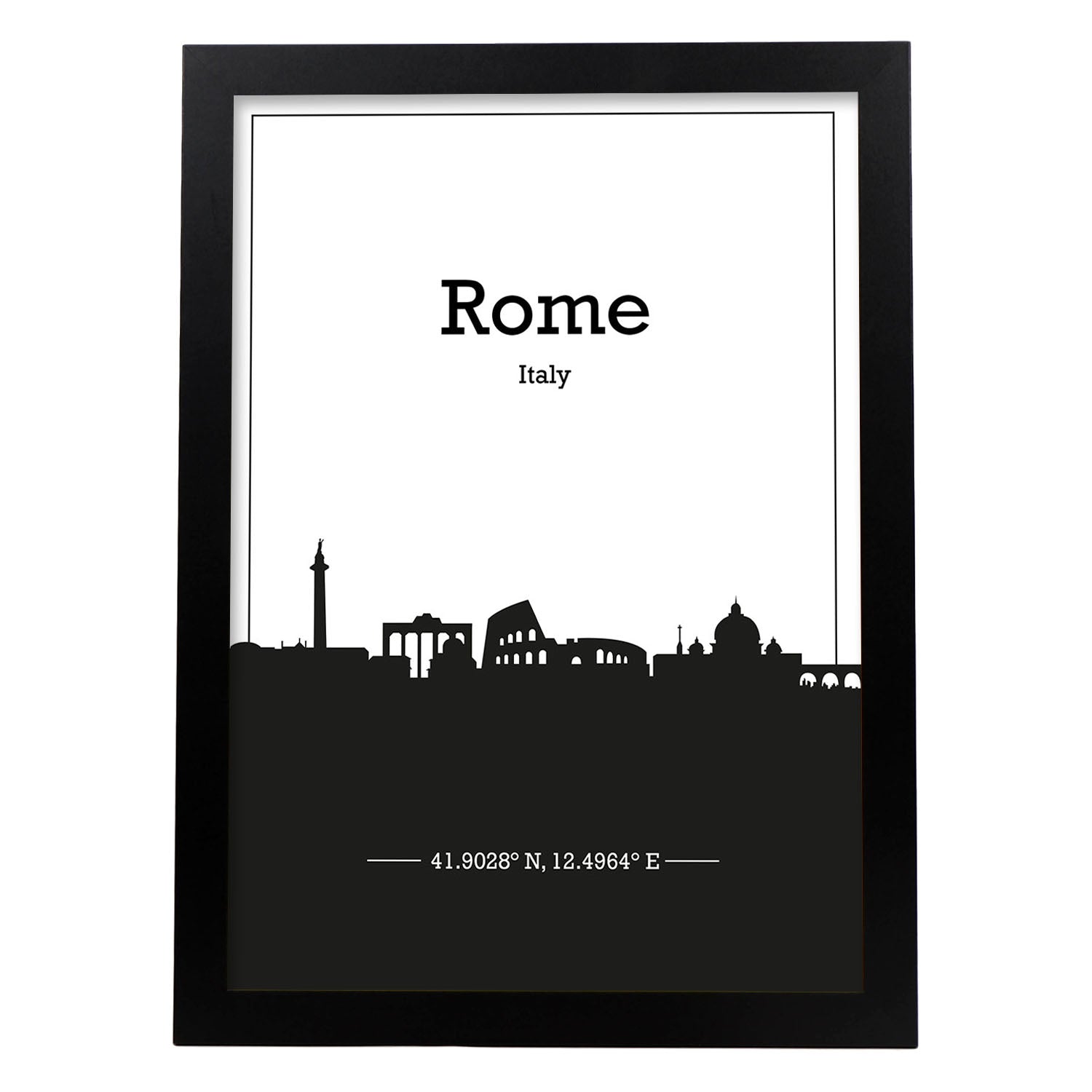 Poster con mapa de Rome - Italia. Láminas con Skyline de ciudades de Italia con sombra negra.-Artwork-Nacnic-A4-Marco Negro-Nacnic Estudio SL