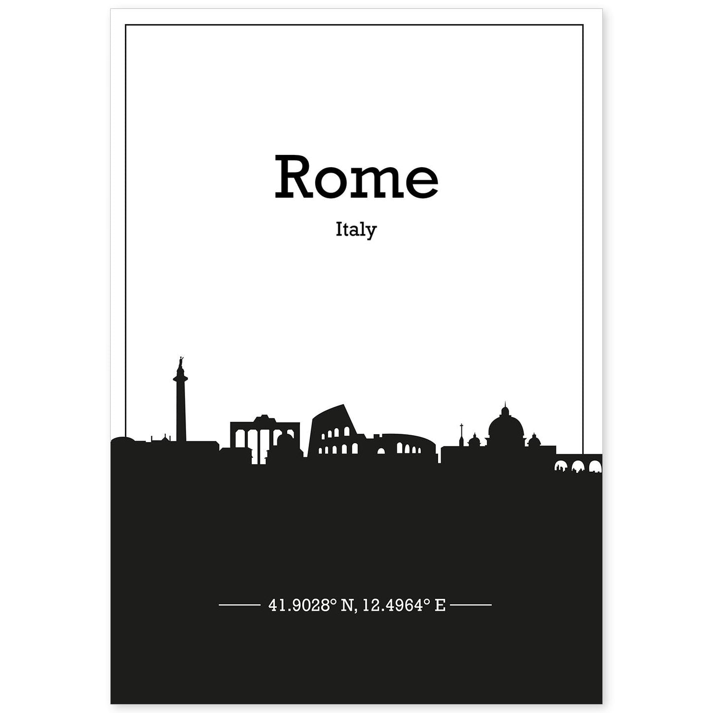 Poster con mapa de Rome - Italia. Láminas con Skyline de ciudades de Italia con sombra negra.-Artwork-Nacnic-A4-Sin marco-Nacnic Estudio SL