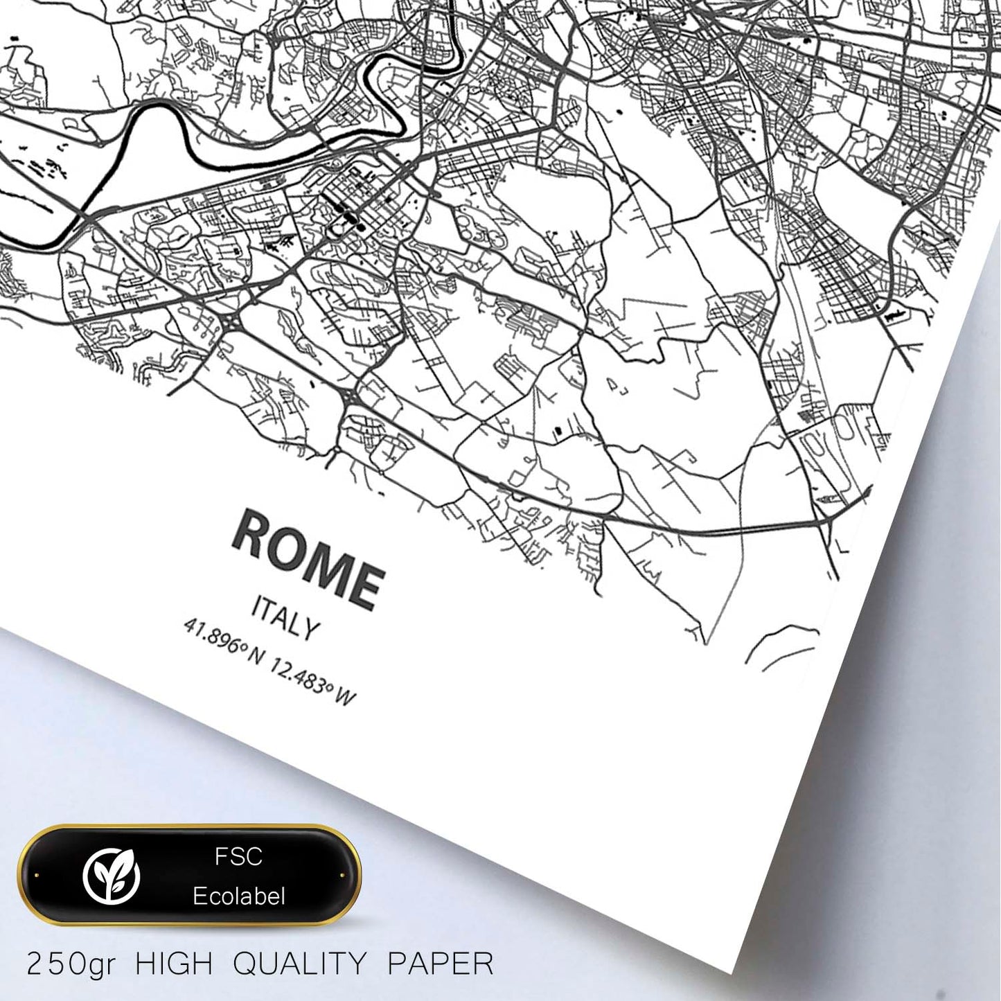 Poster con mapa de Rome - Italia. Láminas de ciudades de Italia con mares y ríos en color negro.-Artwork-Nacnic-Nacnic Estudio SL