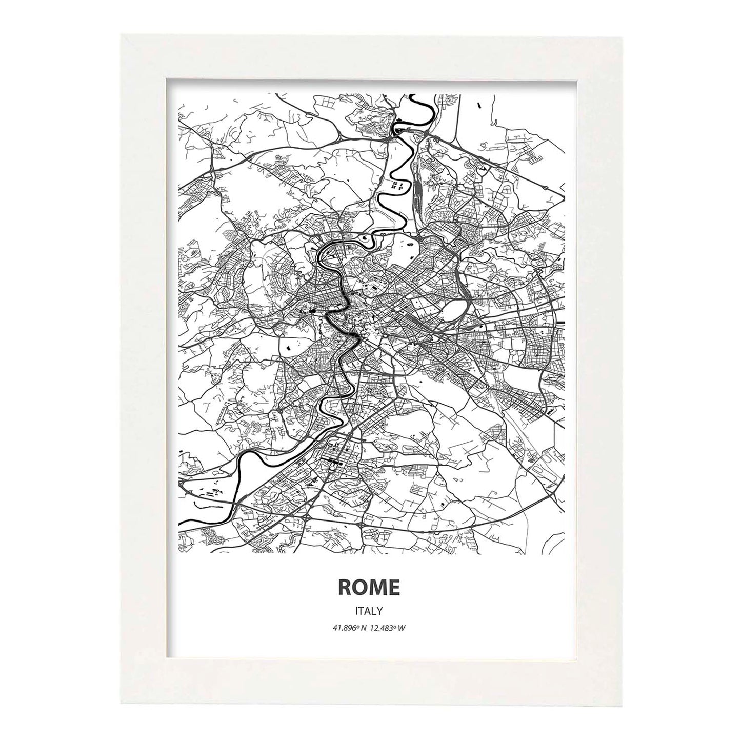 Poster con mapa de Rome - Italia. Láminas de ciudades de Italia con mares y ríos en color negro.-Artwork-Nacnic-A3-Marco Blanco-Nacnic Estudio SL