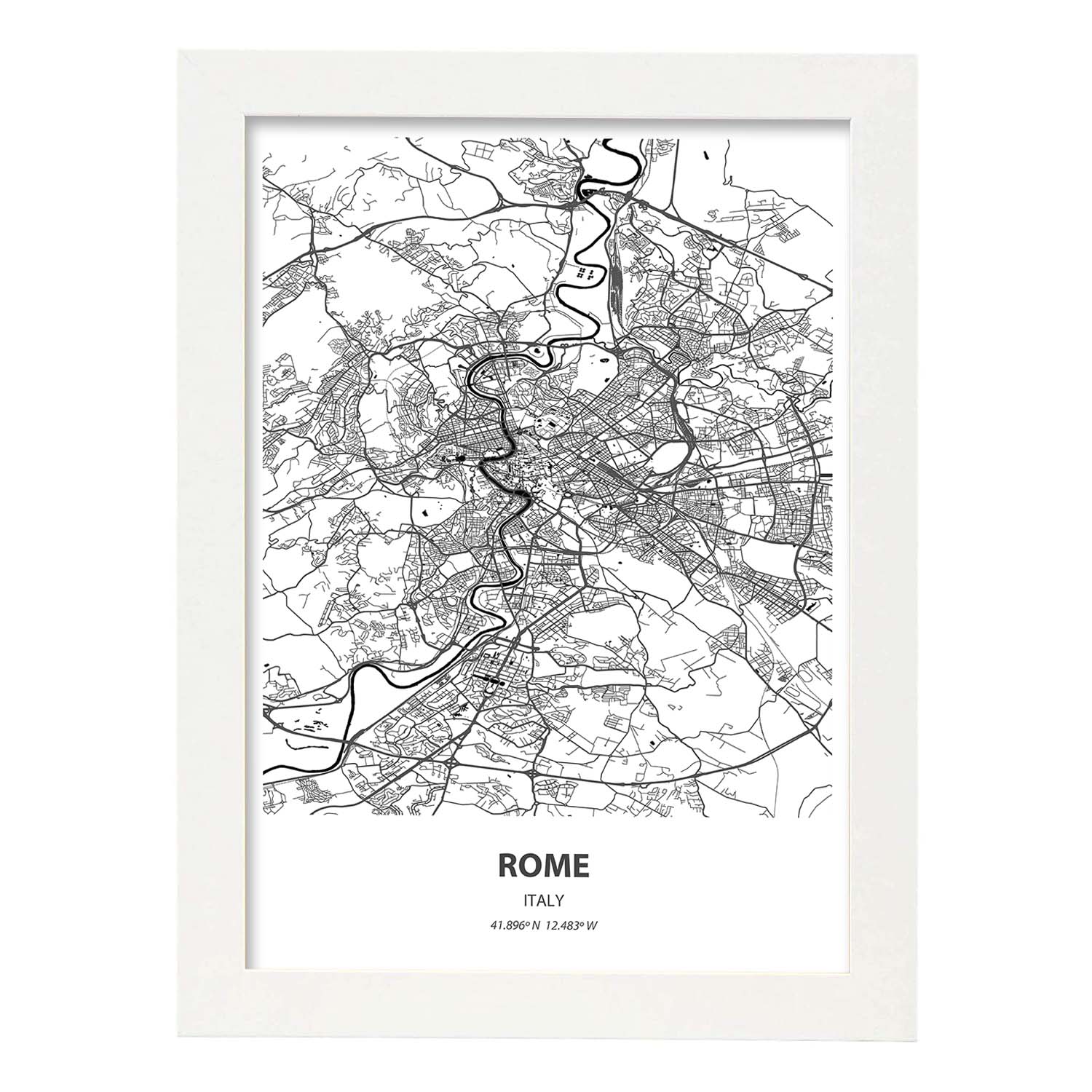 Poster con mapa de Rome - Italia. Láminas de ciudades de Italia con mares y ríos en color negro.-Artwork-Nacnic-A3-Marco Blanco-Nacnic Estudio SL