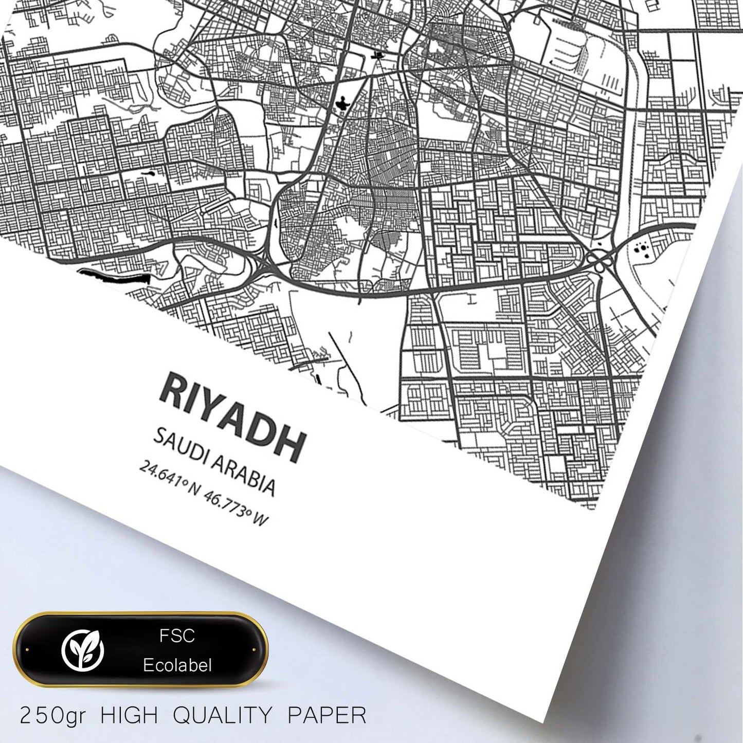 Poster con mapa de Ryadh - Arabia Saudi. Láminas de ciudades de Oriente Medio con mares y ríos en color negro.-Artwork-Nacnic-Nacnic Estudio SL