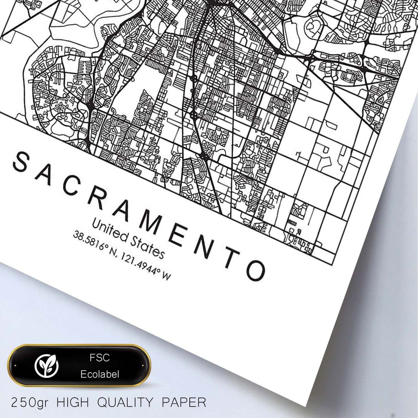 Poster con mapa de Sacramento. Lámina de Estados Unidos, con imágenes de mapas y carreteras-Artwork-Nacnic-Nacnic Estudio SL