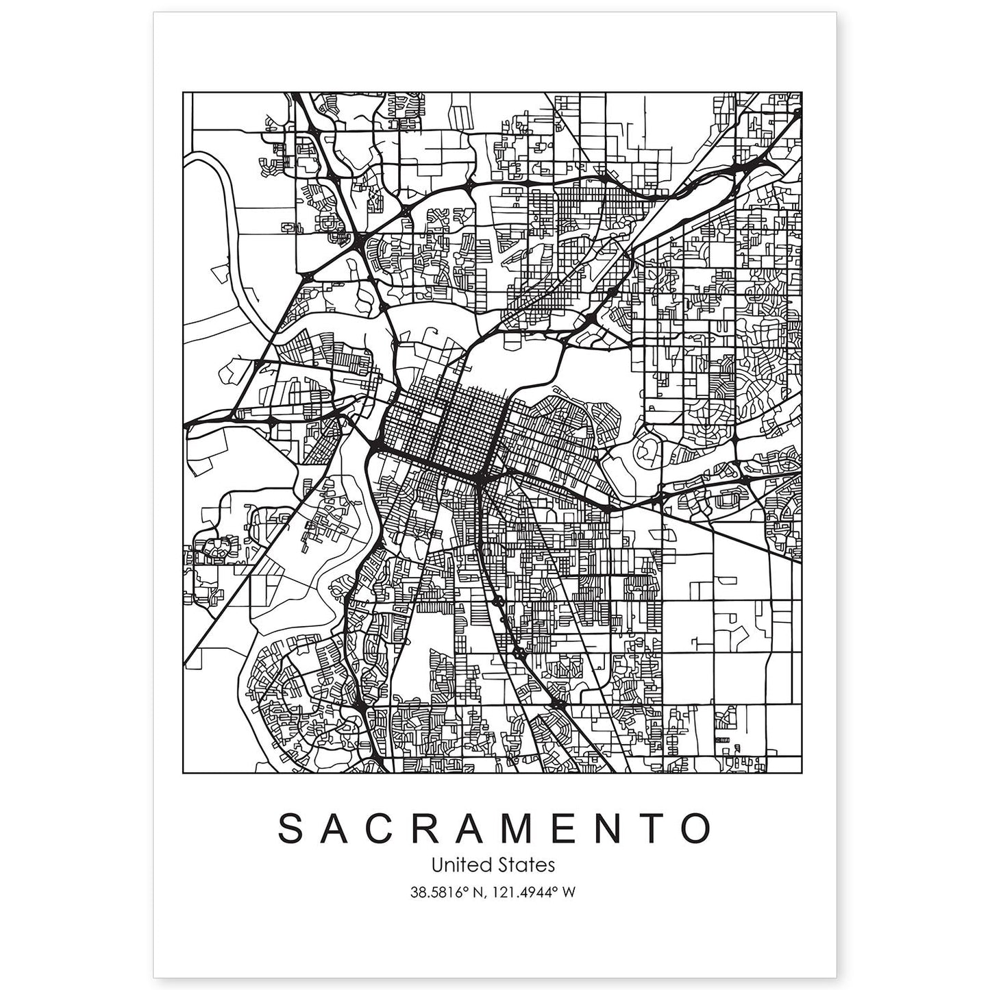 Poster con mapa de Sacramento. Lámina de Estados Unidos, con imágenes de mapas y carreteras-Artwork-Nacnic-A4-Sin marco-Nacnic Estudio SL