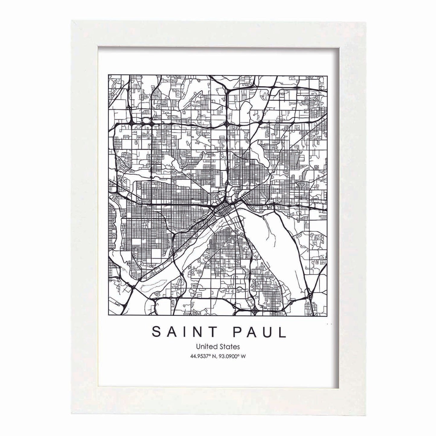 Poster con mapa de Saint Paul. Lámina de Estados Unidos, con imágenes de mapas y carreteras-Artwork-Nacnic-A3-Marco Blanco-Nacnic Estudio SL