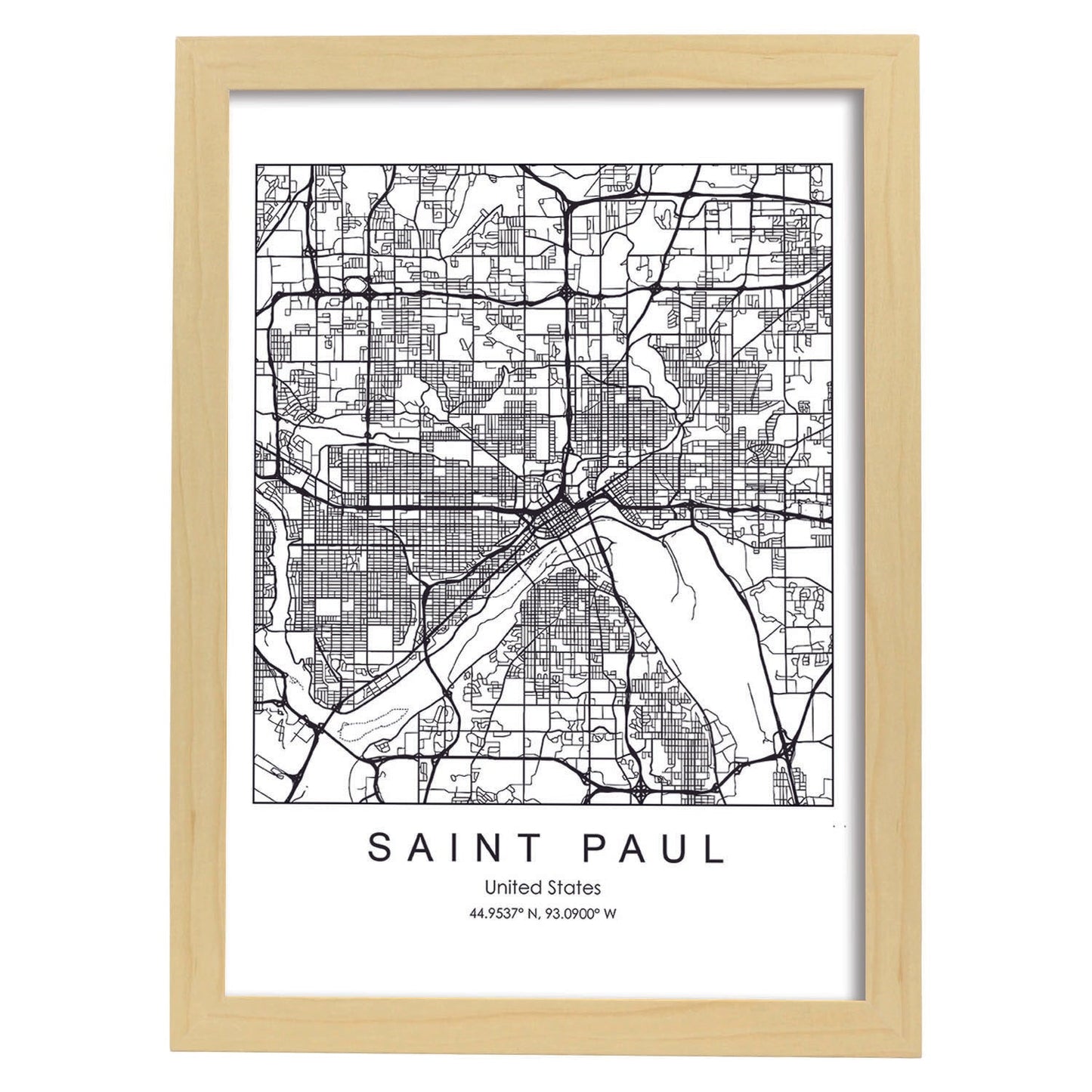 Poster con mapa de Saint Paul. Lámina de Estados Unidos, con imágenes de mapas y carreteras-Artwork-Nacnic-A3-Marco Madera clara-Nacnic Estudio SL