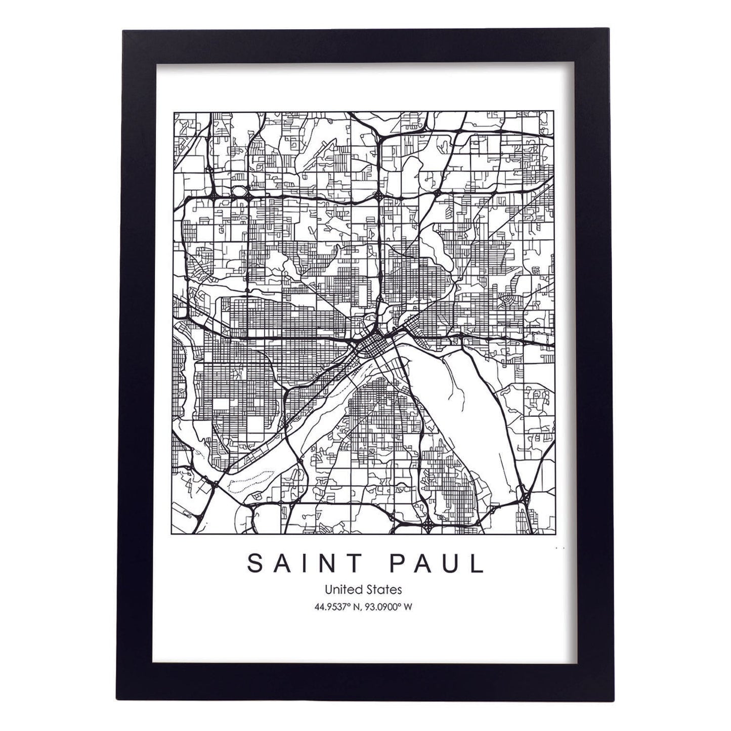 Poster con mapa de Saint Paul. Lámina de Estados Unidos, con imágenes de mapas y carreteras-Artwork-Nacnic-A3-Marco Negro-Nacnic Estudio SL