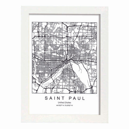Poster con mapa de Saint Paul. Lámina de Estados Unidos, con imágenes de mapas y carreteras-Artwork-Nacnic-A4-Marco Blanco-Nacnic Estudio SL