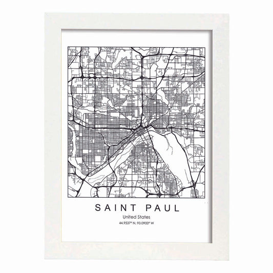 Poster con mapa de Saint Paul. Lámina de Estados Unidos, con imágenes de mapas y carreteras-Artwork-Nacnic-A4-Marco Blanco-Nacnic Estudio SL