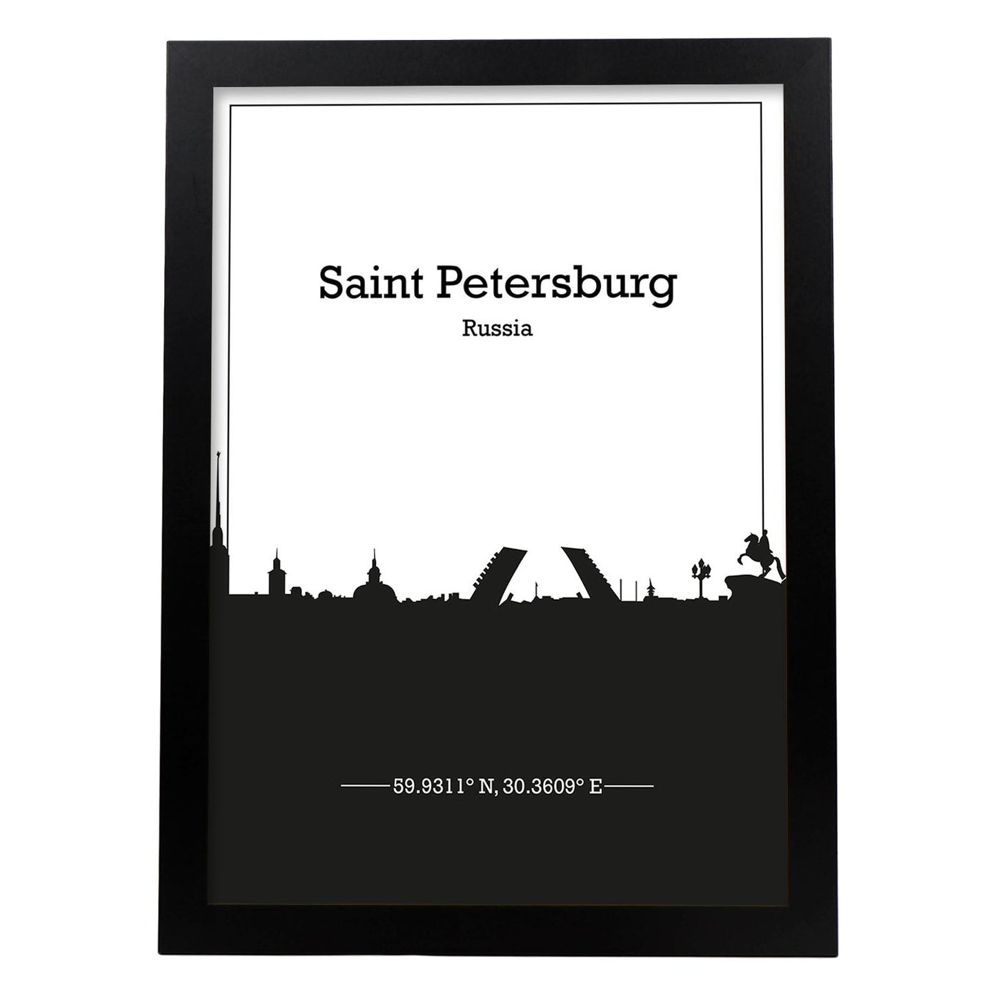 Poster con mapa de Saintpetersburg - Rusia. Láminas con Skyline de ciudades de Asia, Australia, y Oriente Medio con sombra negra.-Artwork-Nacnic-A3-Marco Negro-Nacnic Estudio SL