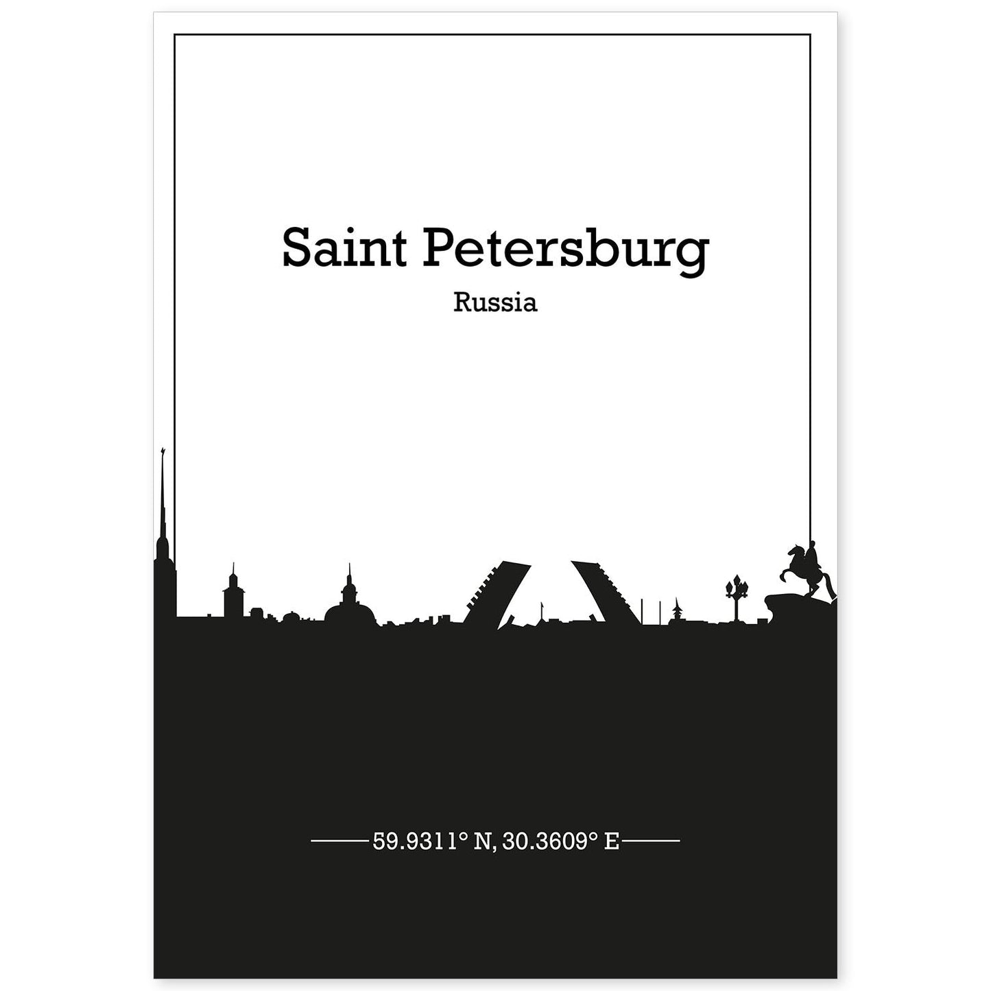 Poster con mapa de Saintpetersburg - Rusia. Láminas con Skyline de ciudades de Asia, Australia, y Oriente Medio con sombra negra.-Artwork-Nacnic-A4-Sin marco-Nacnic Estudio SL