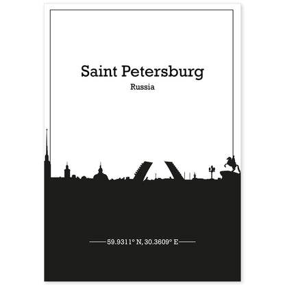 Poster con mapa de Saintpetersburg - Rusia. Láminas con Skyline de ciudades de Asia, Australia, y Oriente Medio con sombra negra.-Artwork-Nacnic-A4-Sin marco-Nacnic Estudio SL