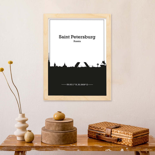 Poster con mapa de Saintpetersburg - Rusia. Láminas con Skyline de ciudades de Asia, Australia, y Oriente Medio con sombra negra.-Artwork-Nacnic-Nacnic Estudio SL