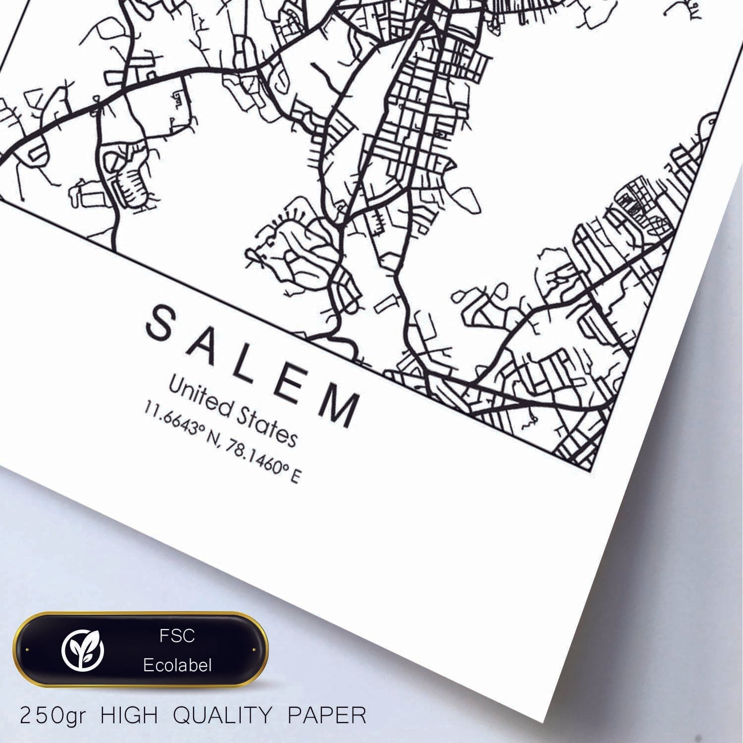 Poster con mapa de Salem. Lámina de Estados Unidos, con imágenes de mapas y carreteras-Artwork-Nacnic-Nacnic Estudio SL