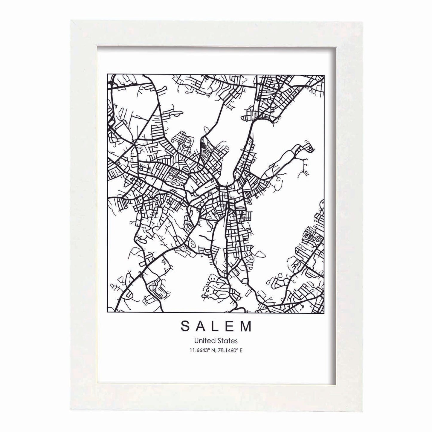 Poster con mapa de Salem. Lámina de Estados Unidos, con imágenes de mapas y carreteras-Artwork-Nacnic-A3-Marco Blanco-Nacnic Estudio SL