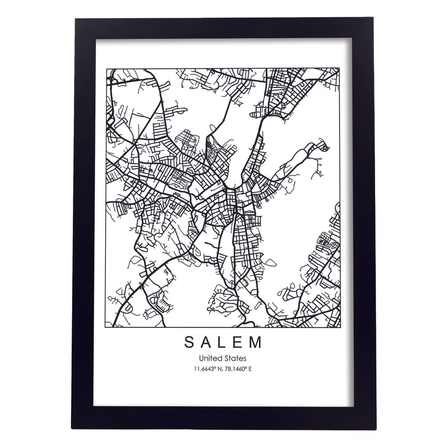 Poster con mapa de Salem. Lámina de Estados Unidos, con imágenes de mapas y carreteras-Artwork-Nacnic-A3-Marco Negro-Nacnic Estudio SL