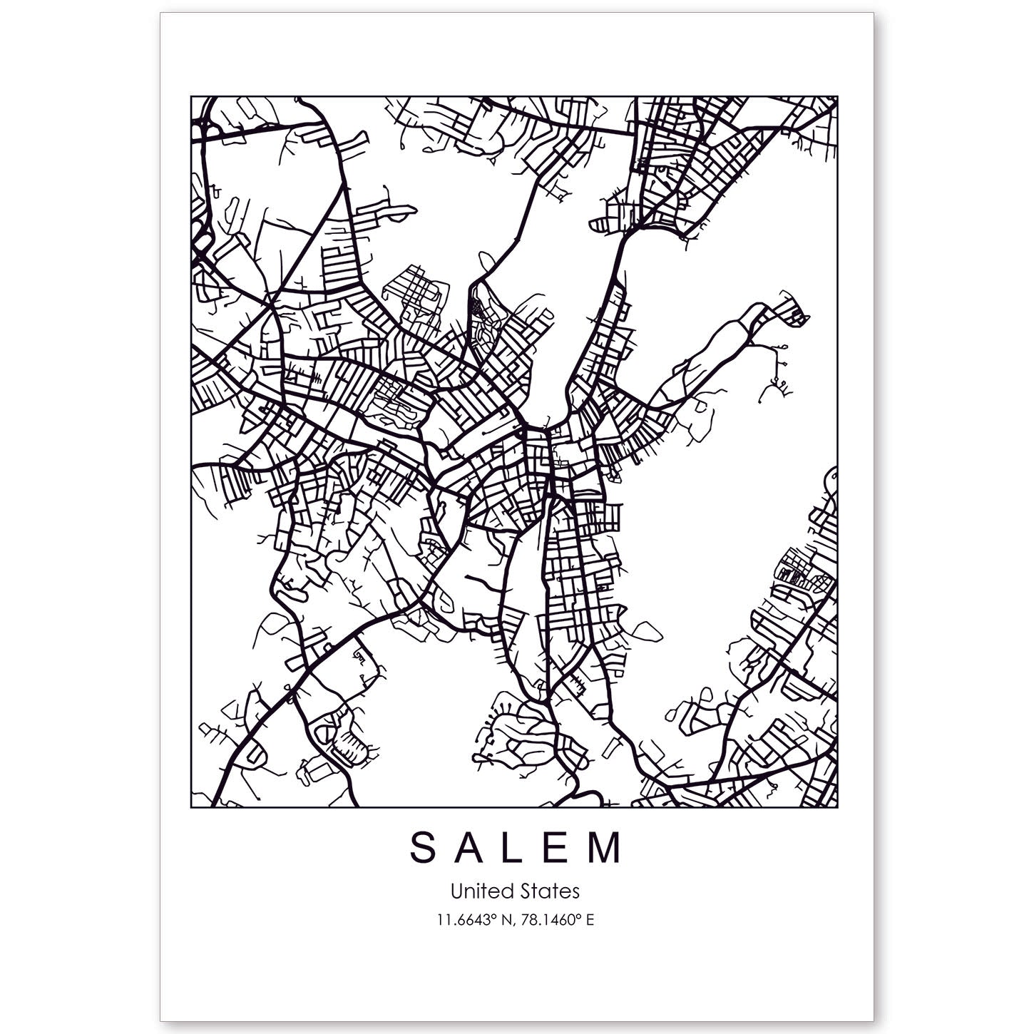 Poster con mapa de Salem. Lámina de Estados Unidos, con imágenes de mapas y carreteras-Artwork-Nacnic-A4-Sin marco-Nacnic Estudio SL