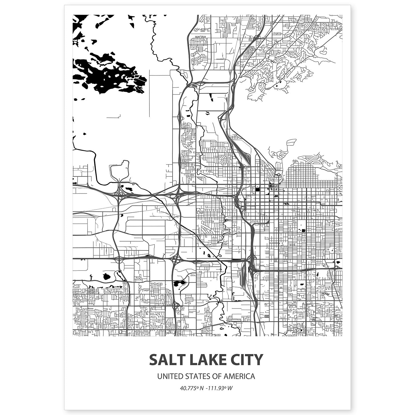 Poster con mapa de Salt Lake City - USA. Láminas de ciudades de Estados Unidos con mares y ríos en color negro.-Artwork-Nacnic-A4-Sin marco-Nacnic Estudio SL