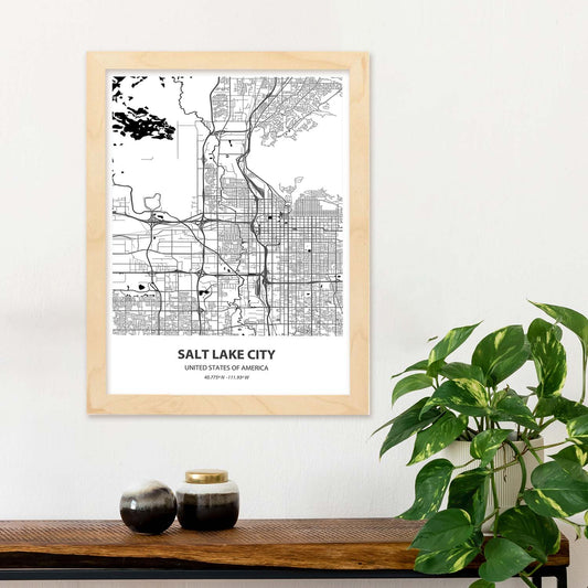 Poster con mapa de Salt Lake City - USA. Láminas de ciudades de Estados Unidos con mares y ríos en color negro.-Artwork-Nacnic-Nacnic Estudio SL