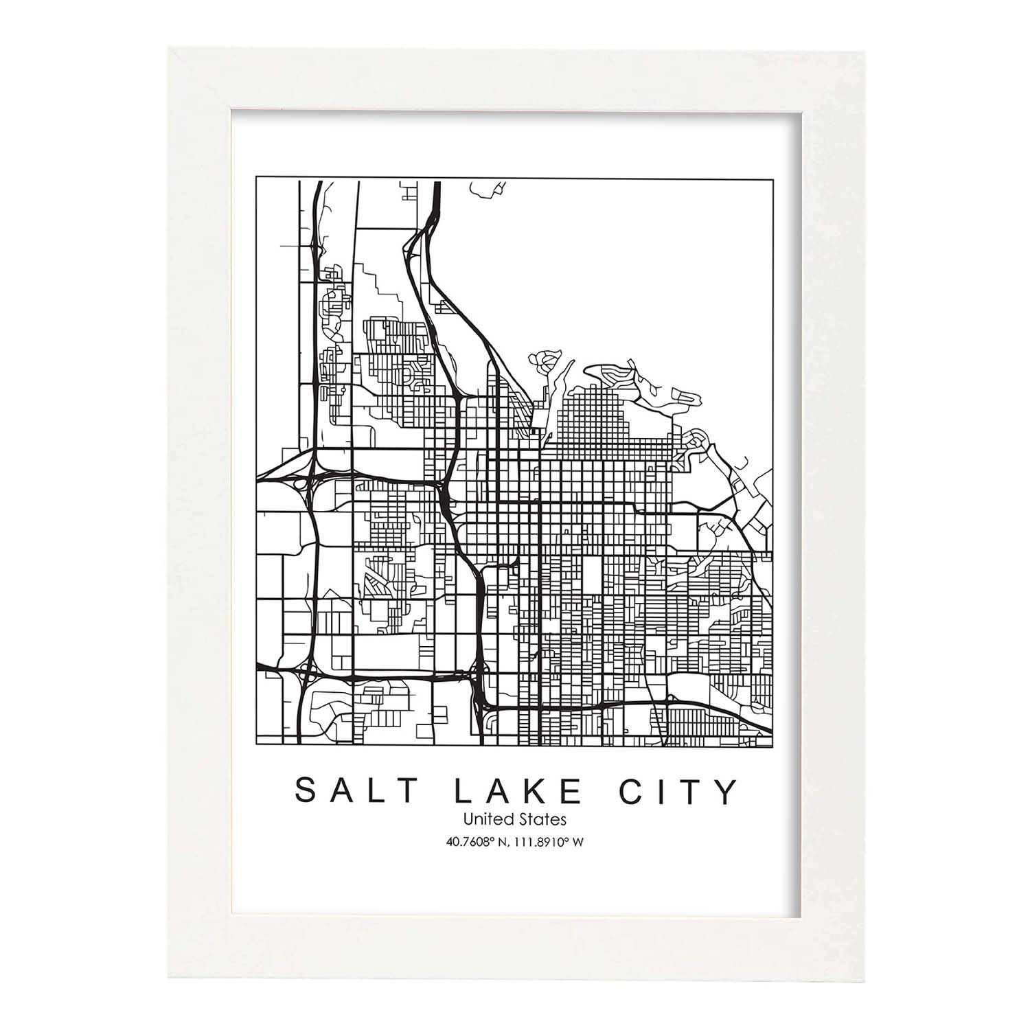 Poster con mapa de Salt Lake. Lámina de Estados Unidos, con imágenes de mapas y carreteras-Artwork-Nacnic-A3-Marco Blanco-Nacnic Estudio SL