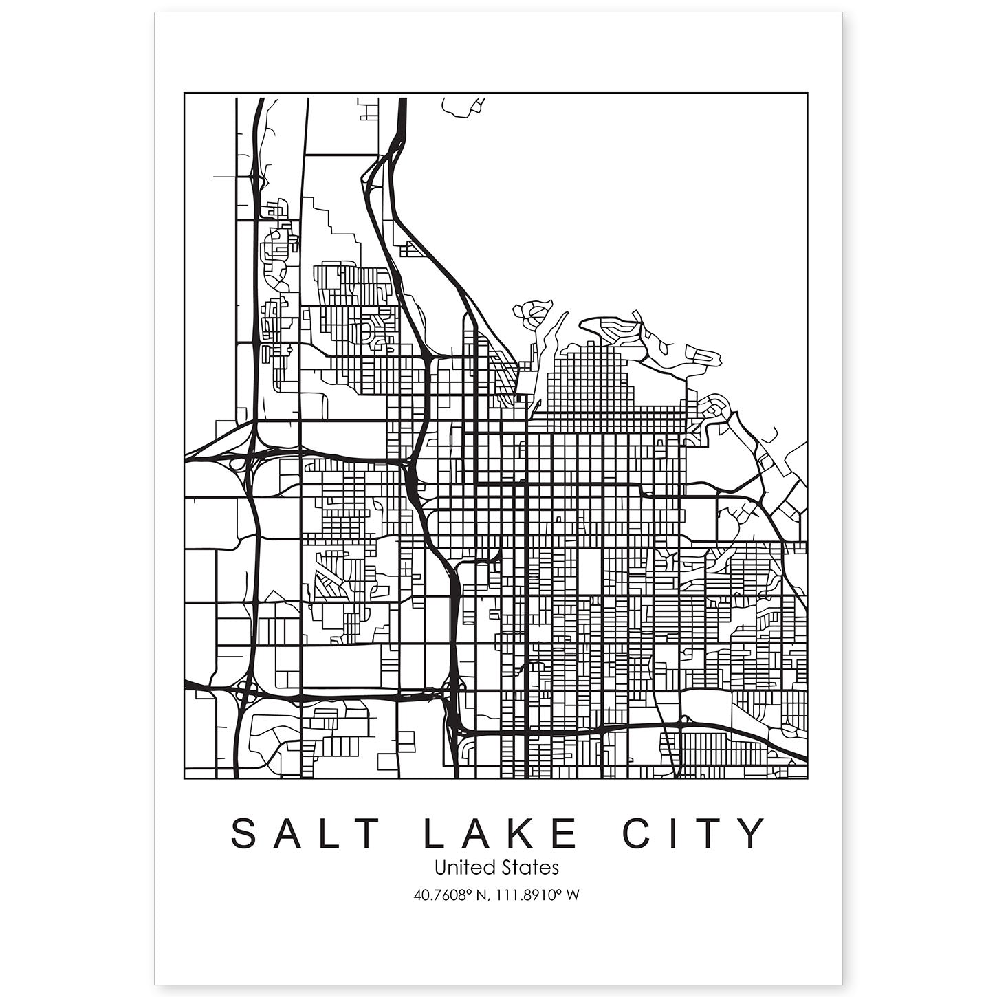 Poster con mapa de Salt Lake. Lámina de Estados Unidos, con imágenes de mapas y carreteras-Artwork-Nacnic-A4-Sin marco-Nacnic Estudio SL