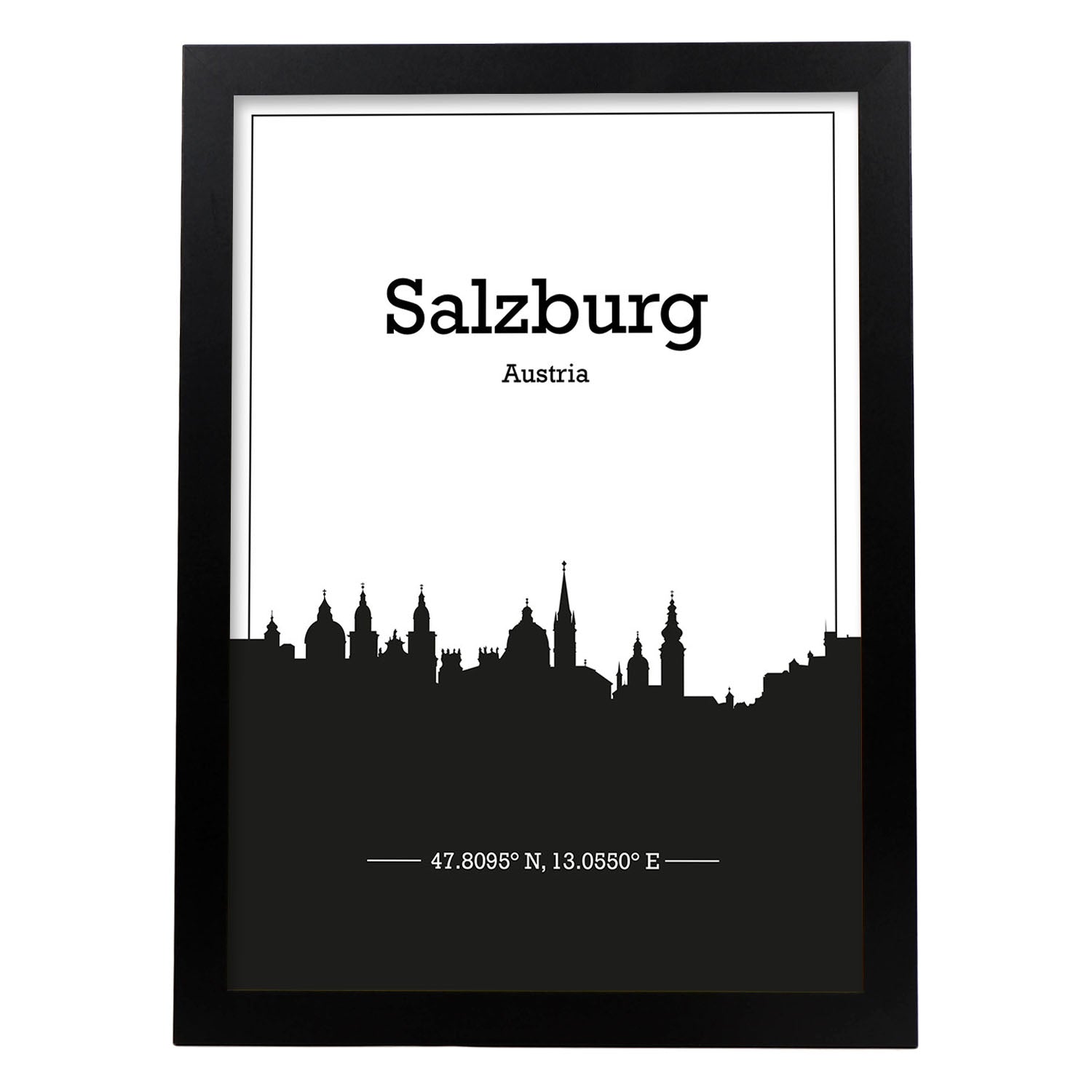 Poster con mapa de Salzburg - Austria. Láminas con Skyline de ciudades de Europa con sombra negra.-Artwork-Nacnic-A3-Marco Negro-Nacnic Estudio SL