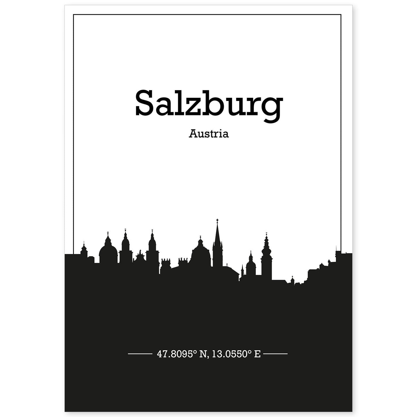 Poster con mapa de Salzburg - Austria. Láminas con Skyline de ciudades de Europa con sombra negra.-Artwork-Nacnic-A4-Sin marco-Nacnic Estudio SL