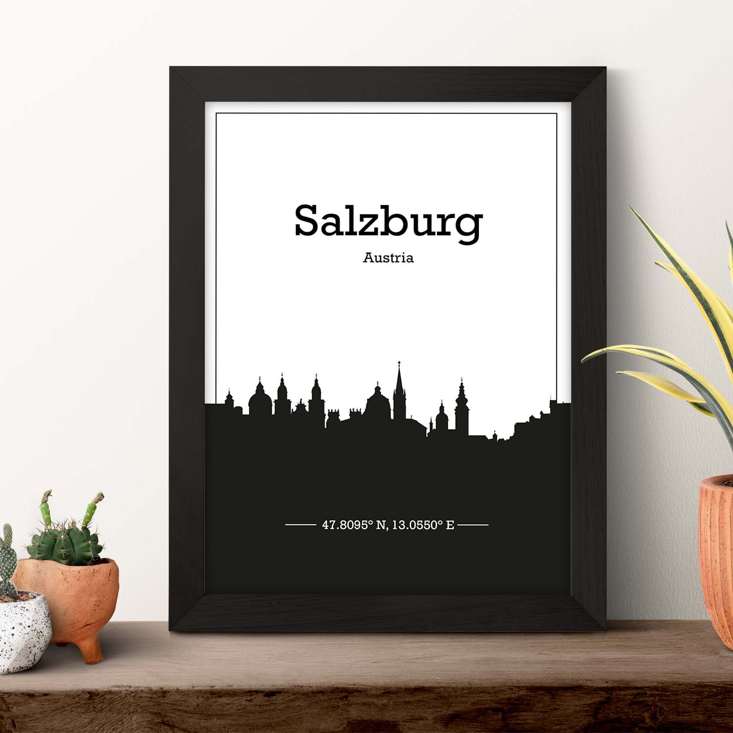 Poster con mapa de Salzburg - Austria. Láminas con Skyline de ciudades de Europa con sombra negra.-Artwork-Nacnic-Nacnic Estudio SL