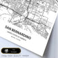Poster con mapa de San Bernardino - USA. Láminas de ciudades de Estados Unidos con mares y ríos en color negro.-Artwork-Nacnic-Nacnic Estudio SL