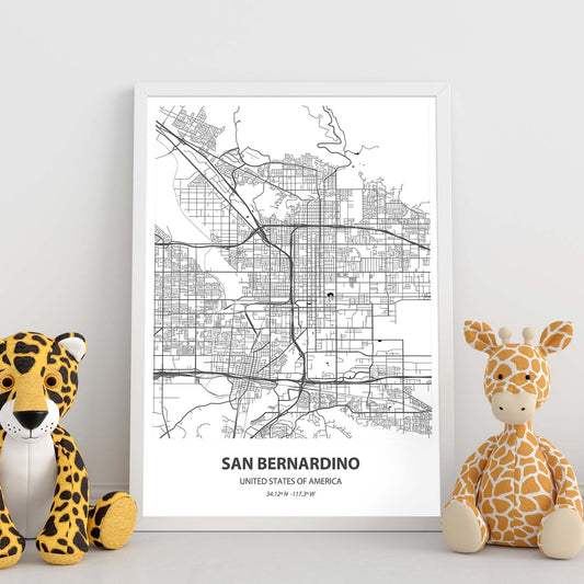 Poster con mapa de San Bernardino - USA. Láminas de ciudades de Estados Unidos con mares y ríos en color negro.-Artwork-Nacnic-Nacnic Estudio SL