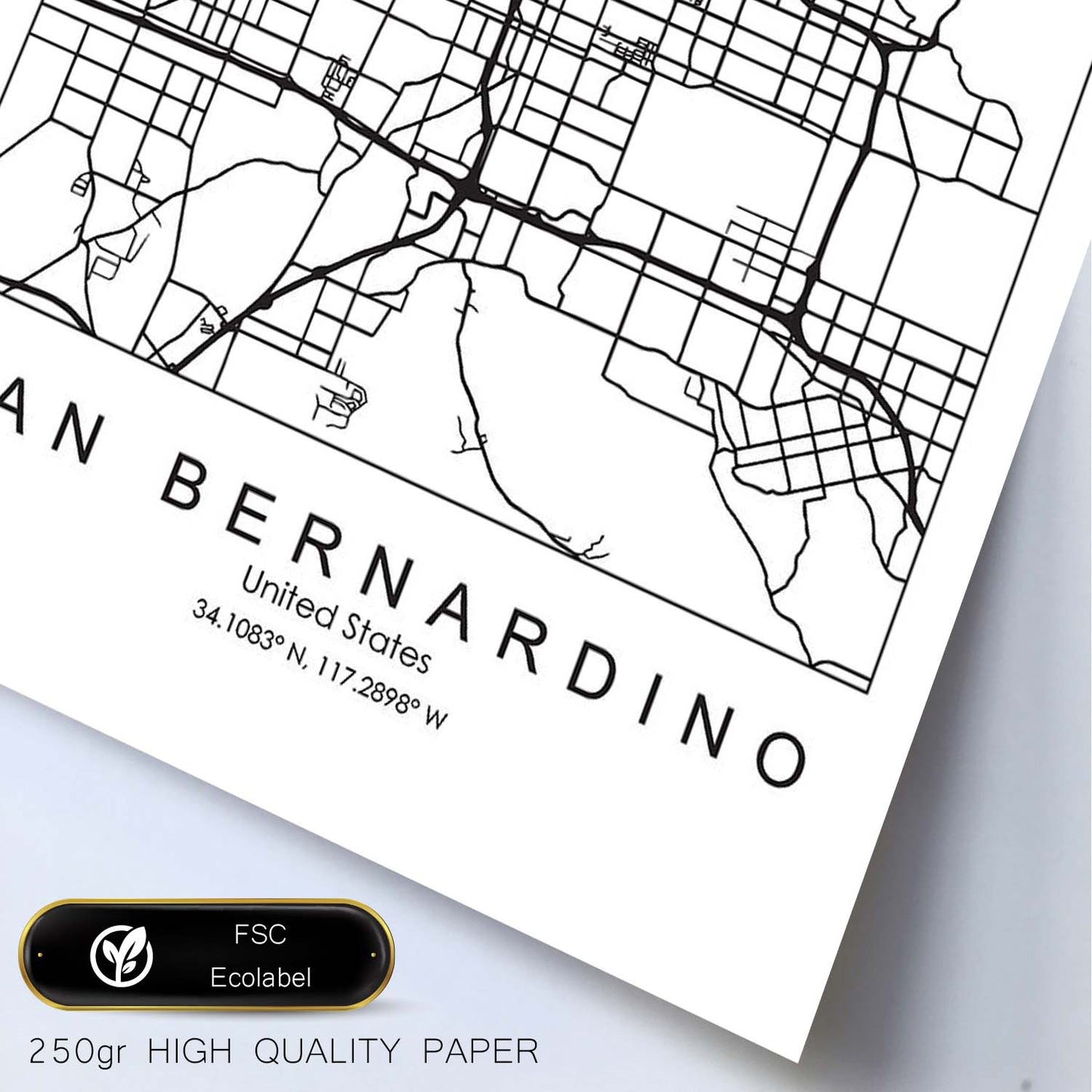 Poster con mapa de San Bernardino. Lámina de Estados Unidos, con imágenes de mapas y carreteras-Artwork-Nacnic-Nacnic Estudio SL
