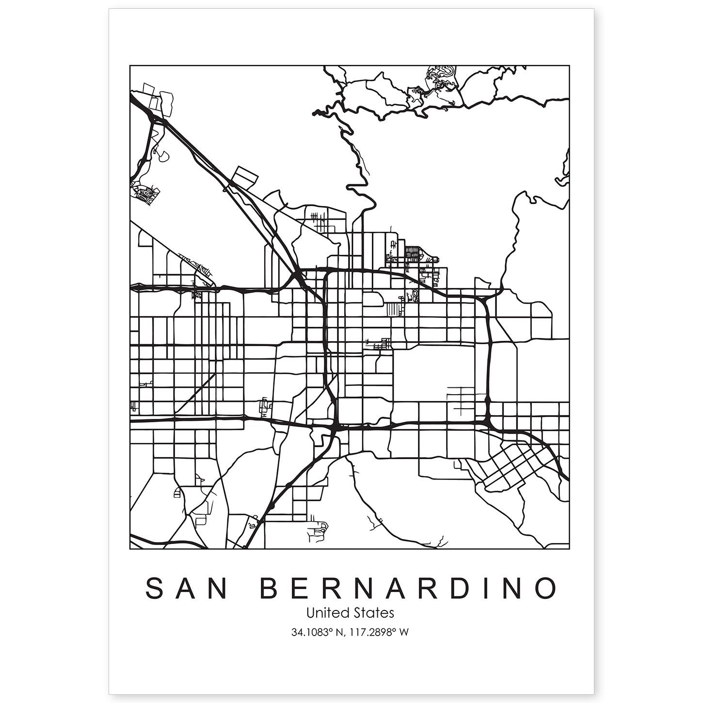 Poster con mapa de San Bernardino. Lámina de Estados Unidos, con imágenes de mapas y carreteras-Artwork-Nacnic-A4-Sin marco-Nacnic Estudio SL