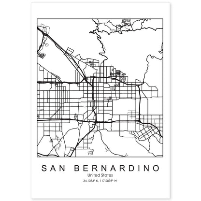 Poster con mapa de San Bernardino. Lámina de Estados Unidos, con imágenes de mapas y carreteras-Artwork-Nacnic-A4-Sin marco-Nacnic Estudio SL