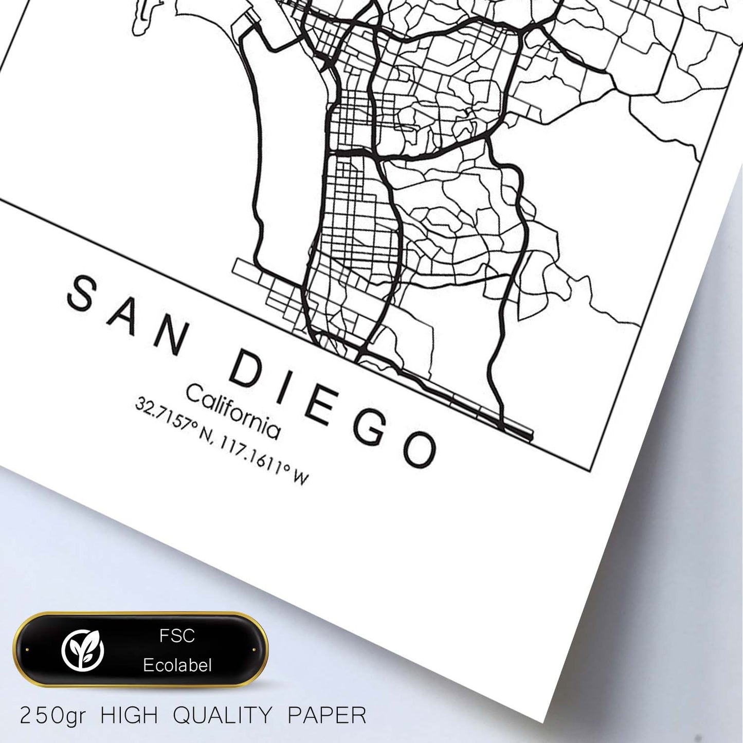 Poster con mapa de San Diego. Lámina de Estados Unidos, con imágenes de mapas y carreteras-Artwork-Nacnic-Nacnic Estudio SL
