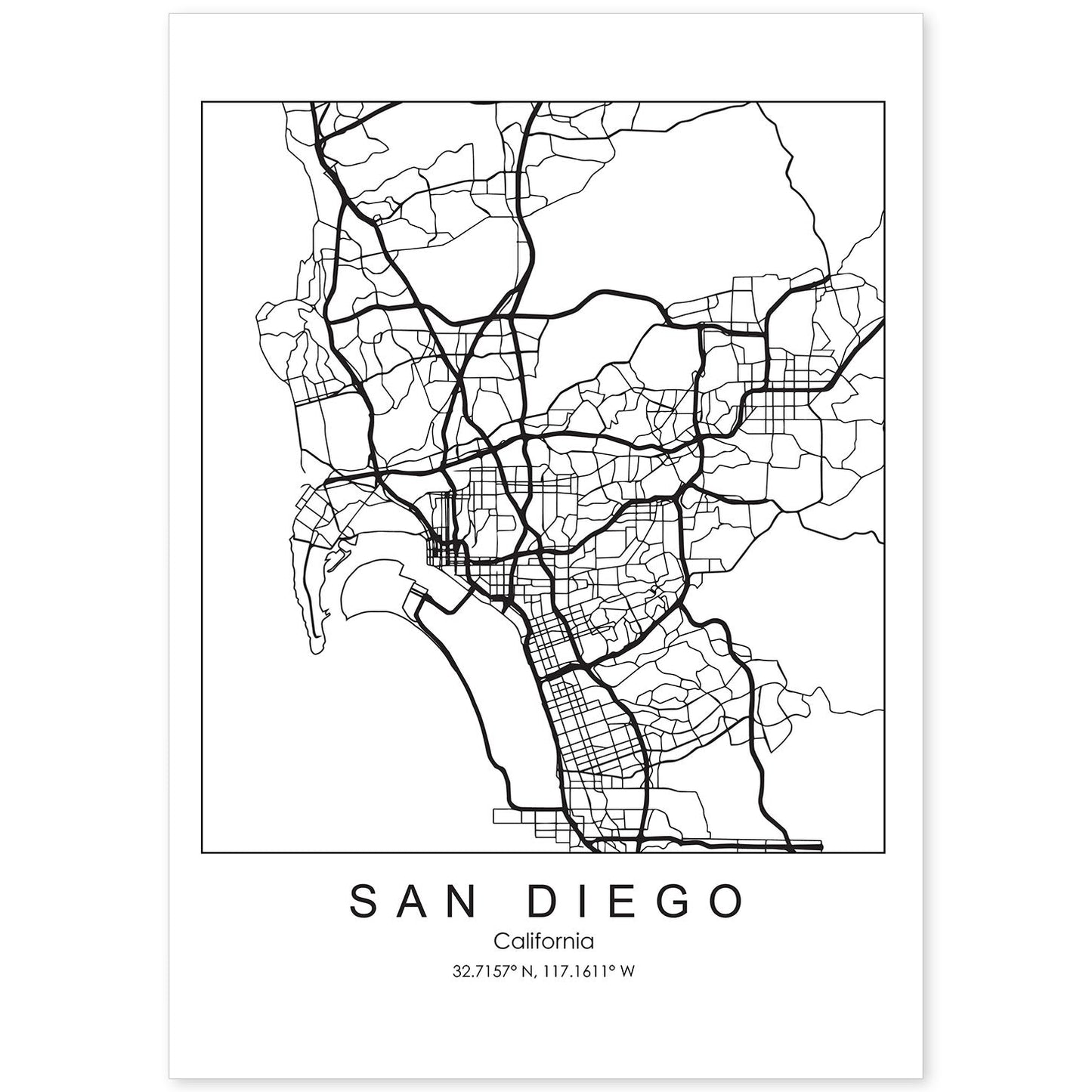 Poster con mapa de San Diego. Lámina de Estados Unidos, con imágenes de mapas y carreteras-Artwork-Nacnic-A4-Sin marco-Nacnic Estudio SL