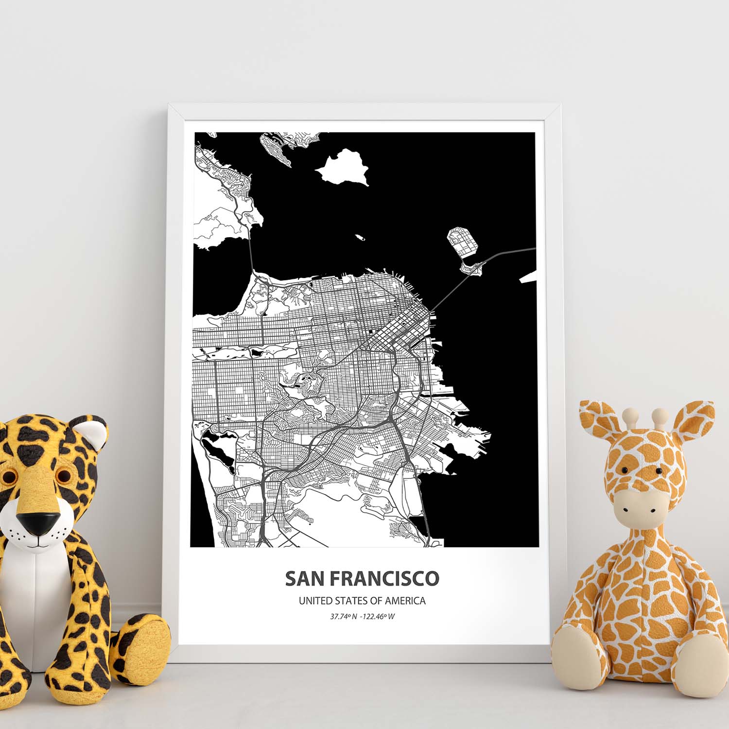 Poster con mapa de San Francisco - USA. Láminas de ciudades de Estados Unidos con mares y ríos en color negro.-Artwork-Nacnic-Nacnic Estudio SL