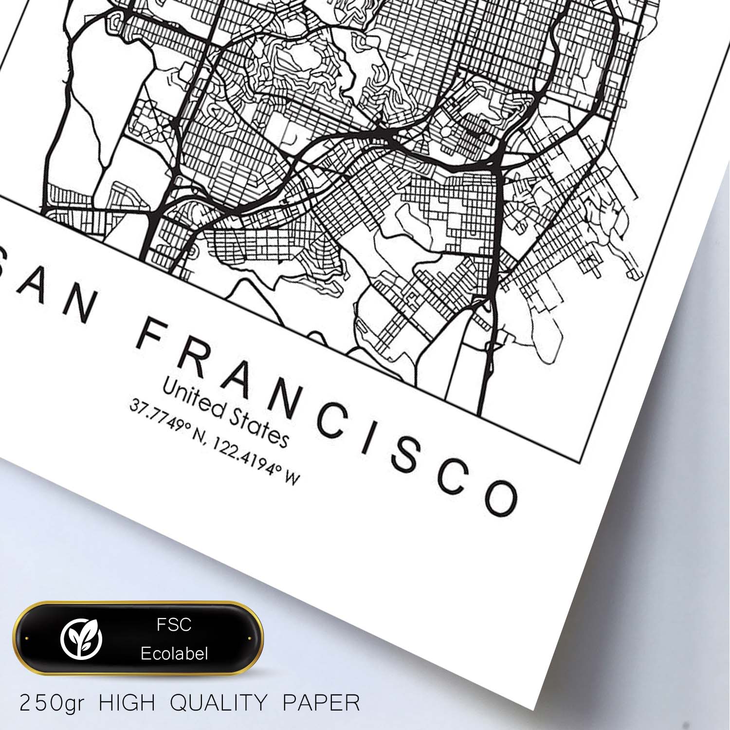 Poster con mapa de San Francisco. Lámina de Estados Unidos, con imágenes de mapas y carreteras-Artwork-Nacnic-Nacnic Estudio SL