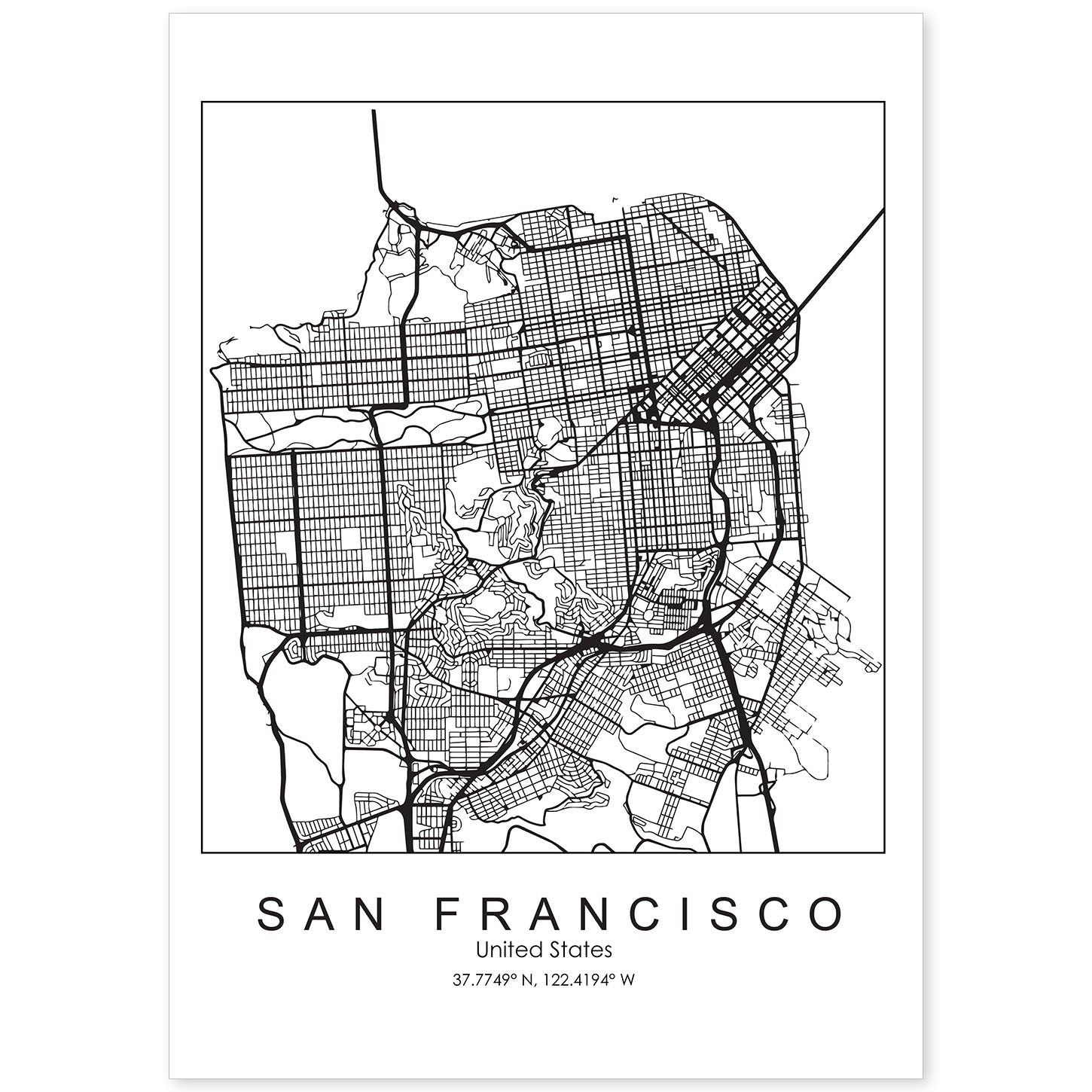 Poster con mapa de San Francisco. Lámina de Estados Unidos, con imágenes de mapas y carreteras-Artwork-Nacnic-A4-Sin marco-Nacnic Estudio SL
