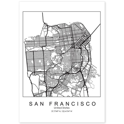 Poster con mapa de San Francisco. Lámina de Estados Unidos, con imágenes de mapas y carreteras-Artwork-Nacnic-A4-Sin marco-Nacnic Estudio SL