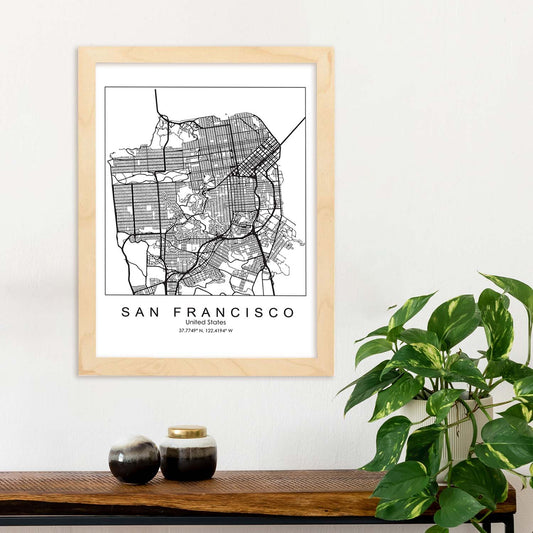 Poster con mapa de San Francisco. Lámina de Estados Unidos, con imágenes de mapas y carreteras-Artwork-Nacnic-Nacnic Estudio SL