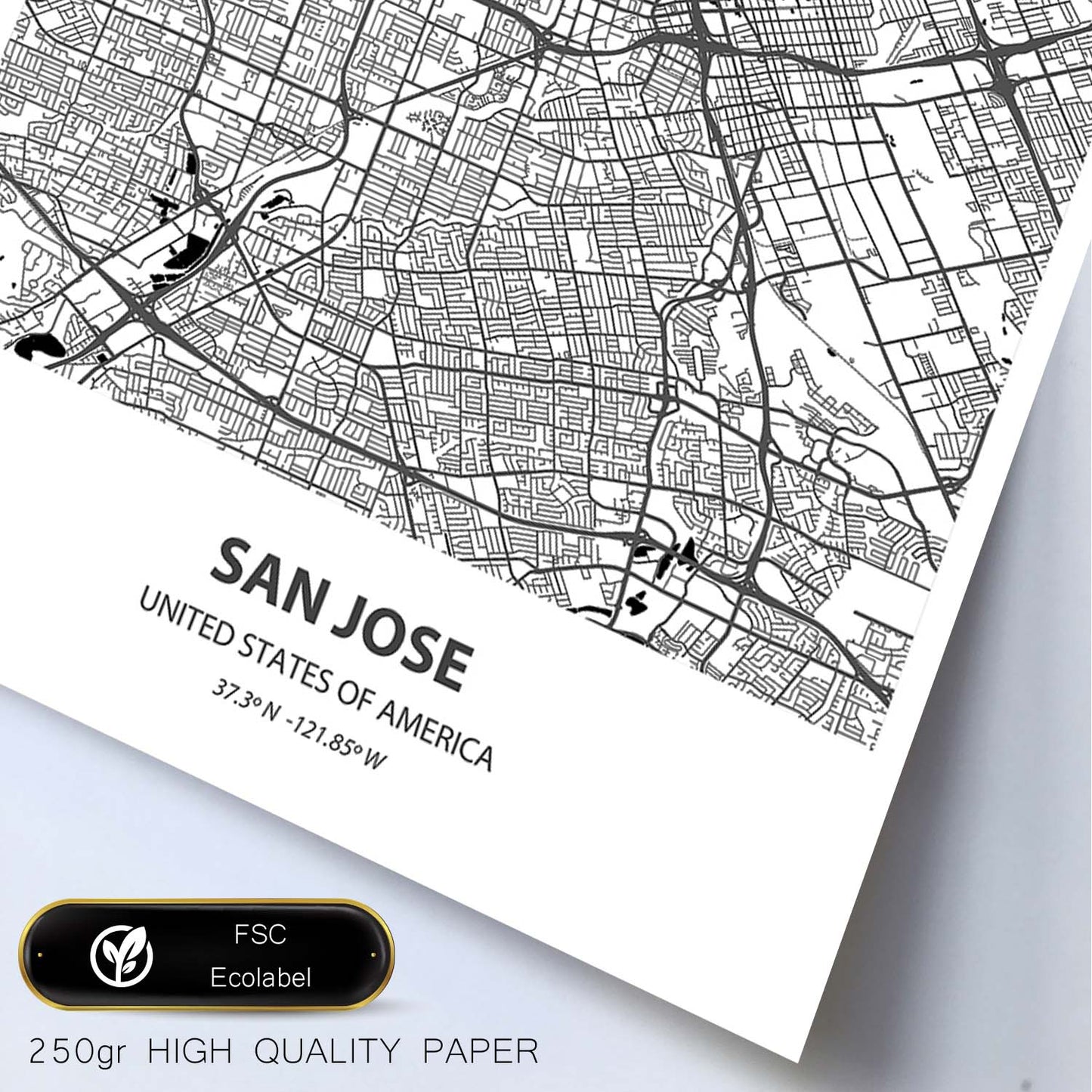 Poster con mapa de San Jose - USA. Láminas de ciudades de Estados Unidos con mares y ríos en color negro.-Artwork-Nacnic-Nacnic Estudio SL