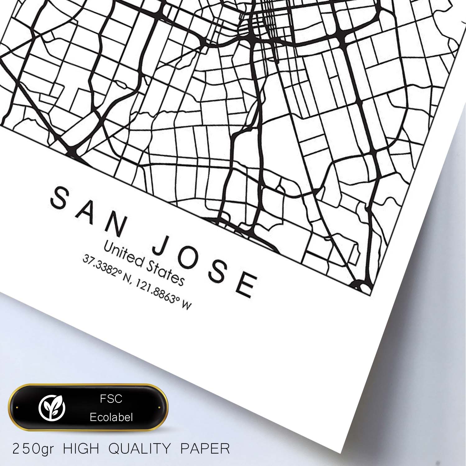 Poster con mapa de San Jose. Lámina de Estados Unidos, con imágenes de mapas y carreteras-Artwork-Nacnic-Nacnic Estudio SL