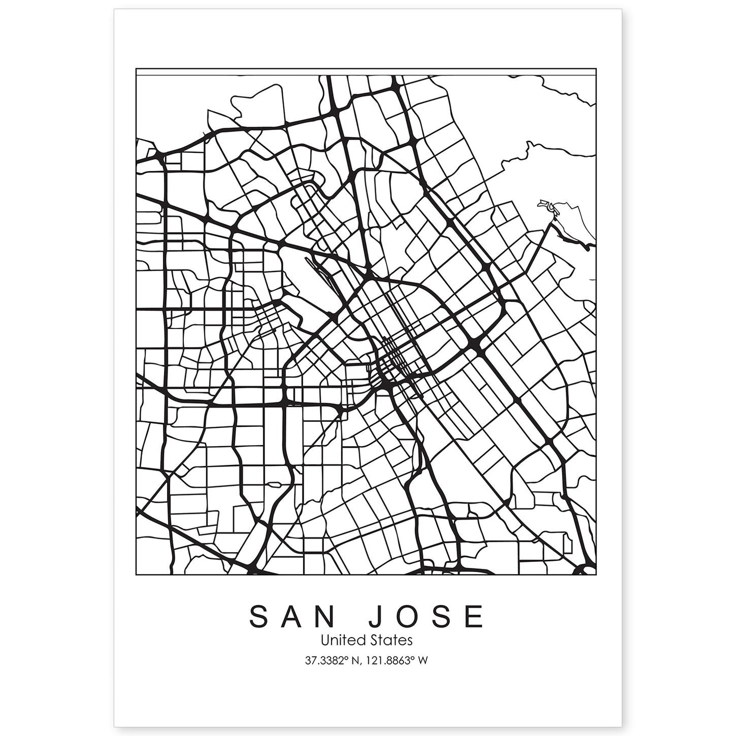 Poster con mapa de San Jose. Lámina de Estados Unidos, con imágenes de mapas y carreteras-Artwork-Nacnic-A4-Sin marco-Nacnic Estudio SL