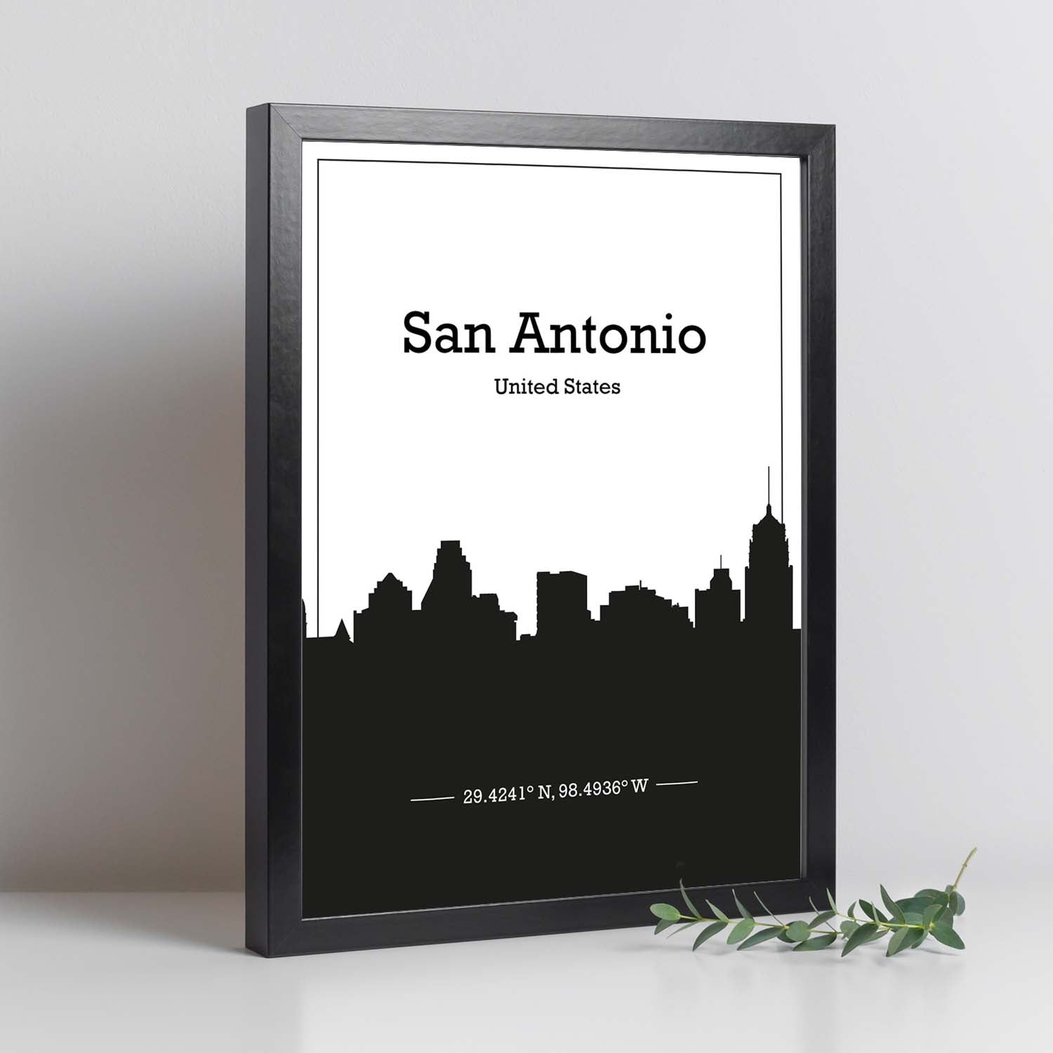 Poster con mapa de Sanantonio - USA. Láminas con Skyline de ciudades de Estados Unidos, Canada, Mexico con sombra negra.-Artwork-Nacnic-Nacnic Estudio SL