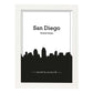 Poster con mapa de Sandiego - USA. Láminas con Skyline de ciudades de Estados Unidos, Canada, Mexico con sombra negra.-Artwork-Nacnic-A4-Marco Blanco-Nacnic Estudio SL