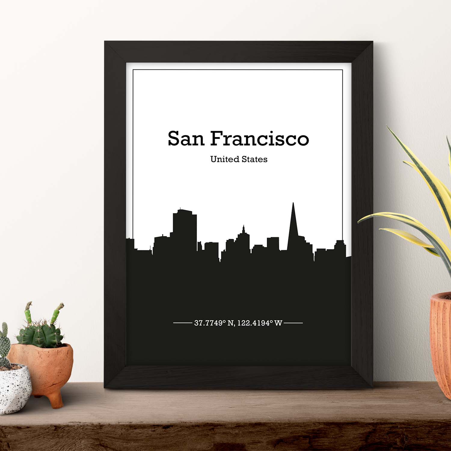 Poster con mapa de Sanfrancisco - USA. Láminas con Skyline de ciudades de Estados Unidos, Canada, Mexico con sombra negra.-Artwork-Nacnic-Nacnic Estudio SL