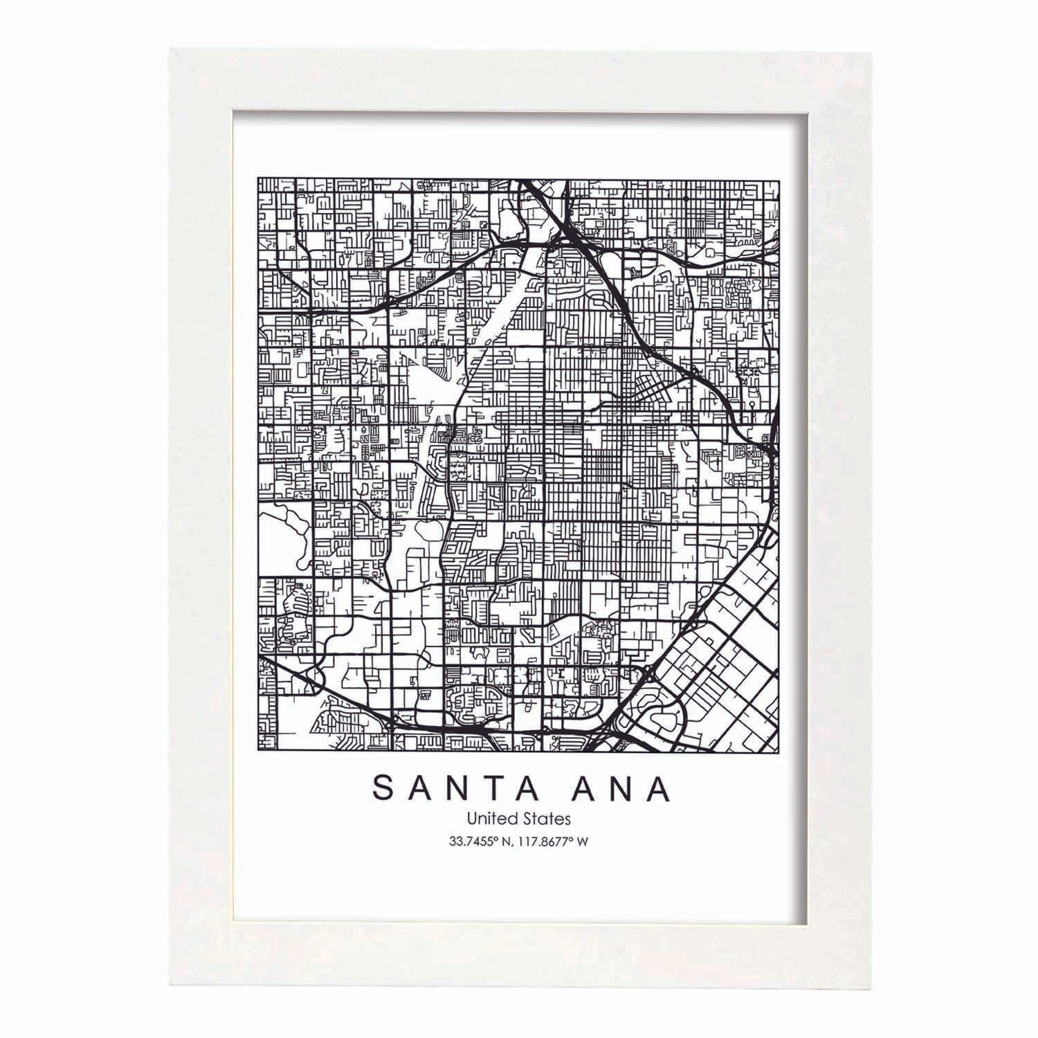 Poster con mapa de Santa Ana. Lámina de Estados Unidos, con imágenes de mapas y carreteras-Artwork-Nacnic-A3-Marco Blanco-Nacnic Estudio SL