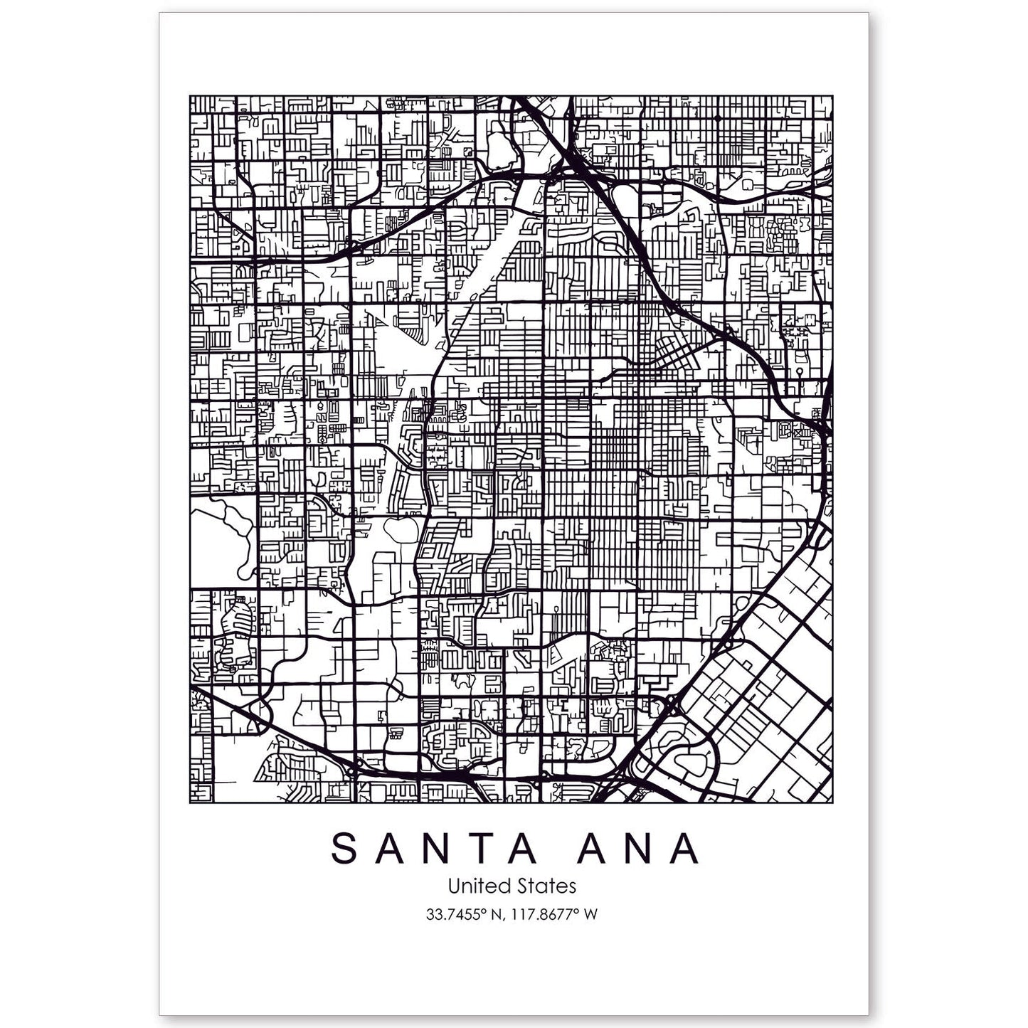 Poster con mapa de Santa Ana. Lámina de Estados Unidos, con imágenes de mapas y carreteras-Artwork-Nacnic-A4-Sin marco-Nacnic Estudio SL