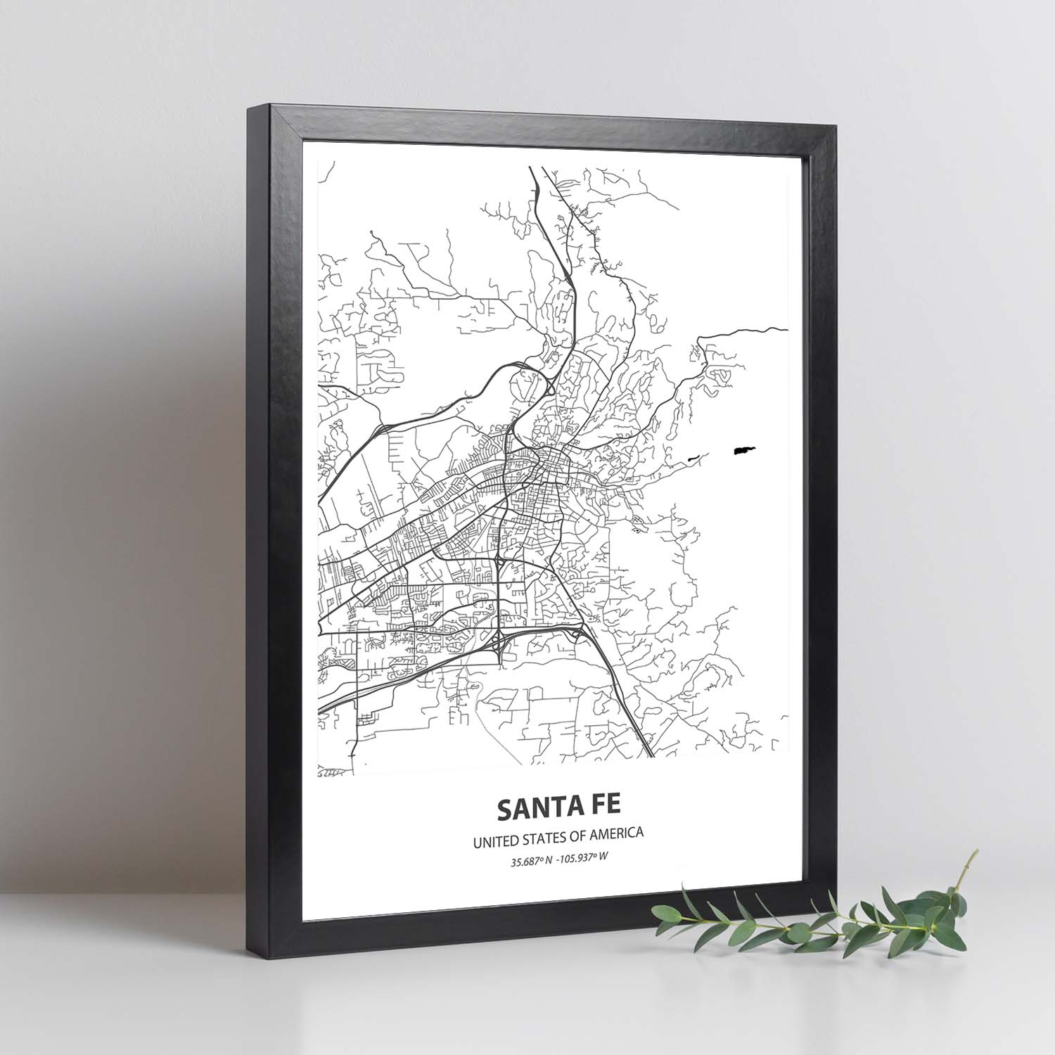 Poster con mapa de Santa Fe - USA. Láminas de ciudades de Estados Unidos con mares y ríos en color negro.-Artwork-Nacnic-Nacnic Estudio SL
